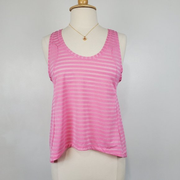 Zyia Nimbus Women's Pink Striped Split Back Tie Back Activewear Tank Top Size M - Picture 1 of 15